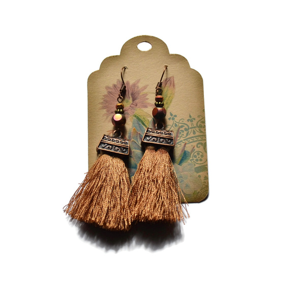 Jewelry - Rust silk tassel earrings, Dangle earrings